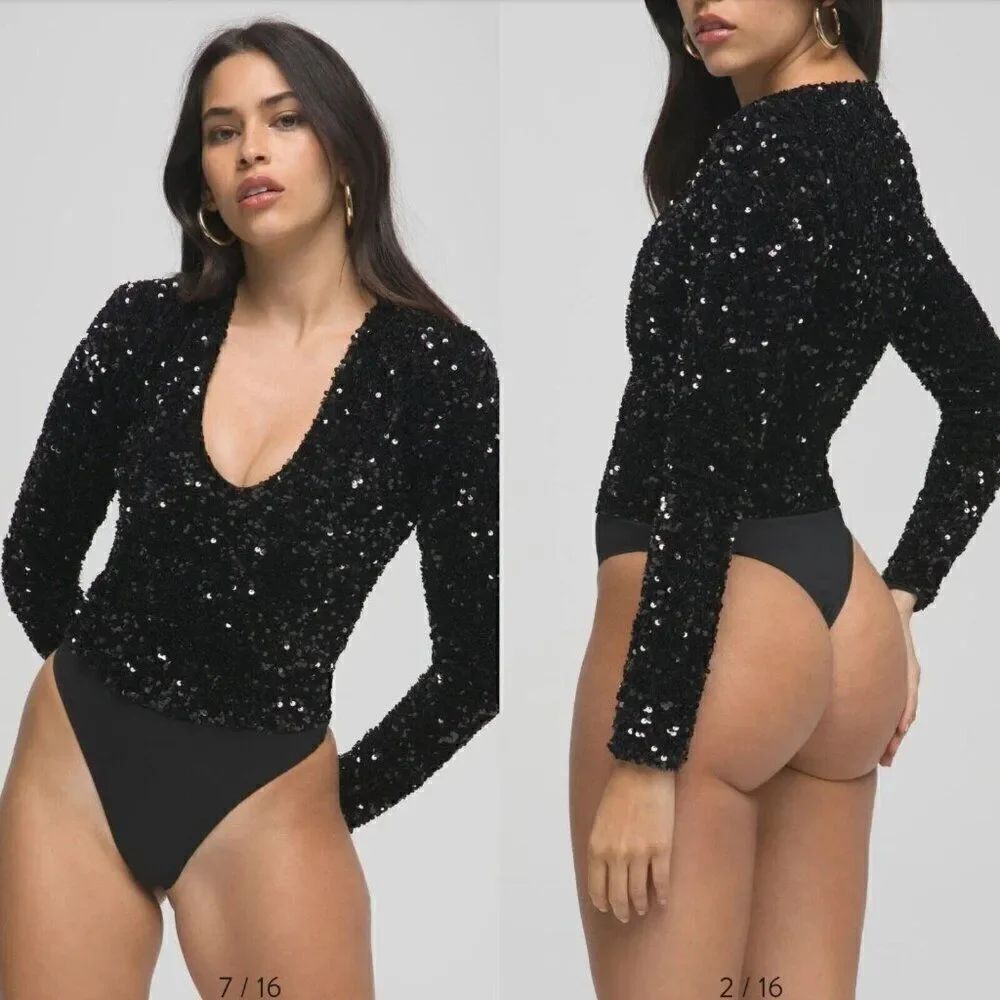 Good American Stretch Sequins Bodysuit Black 5 NWT (US 2XL) $138
